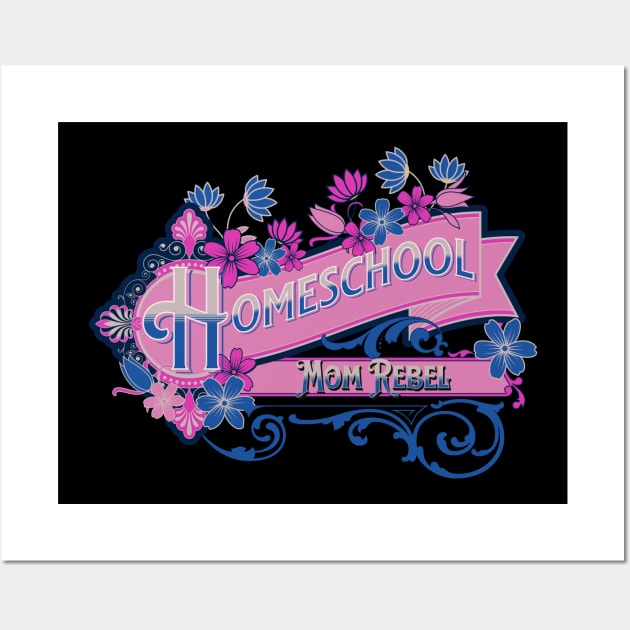 Homeschool Mom Rebel Vintage Label in Pink and Blue Wall Art by BeeDesignzzz